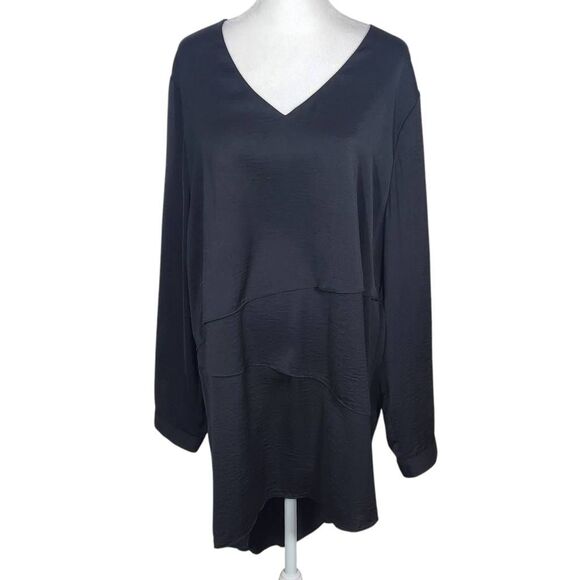 Chico's Black Label Black Layered Tunic Size XL Tunic with Asymmetrical Hem - Picture 1 of 9